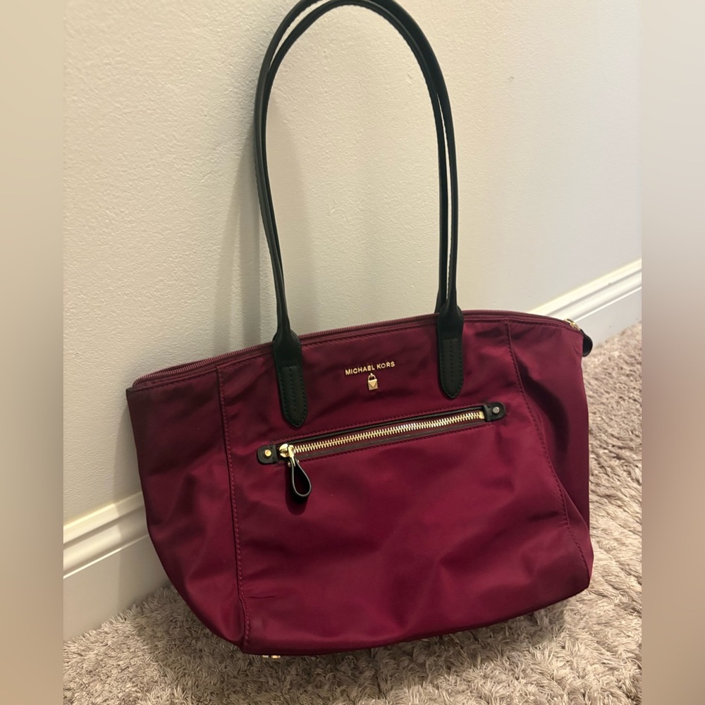 Michael Kors Wine Red Tote with Black Handles